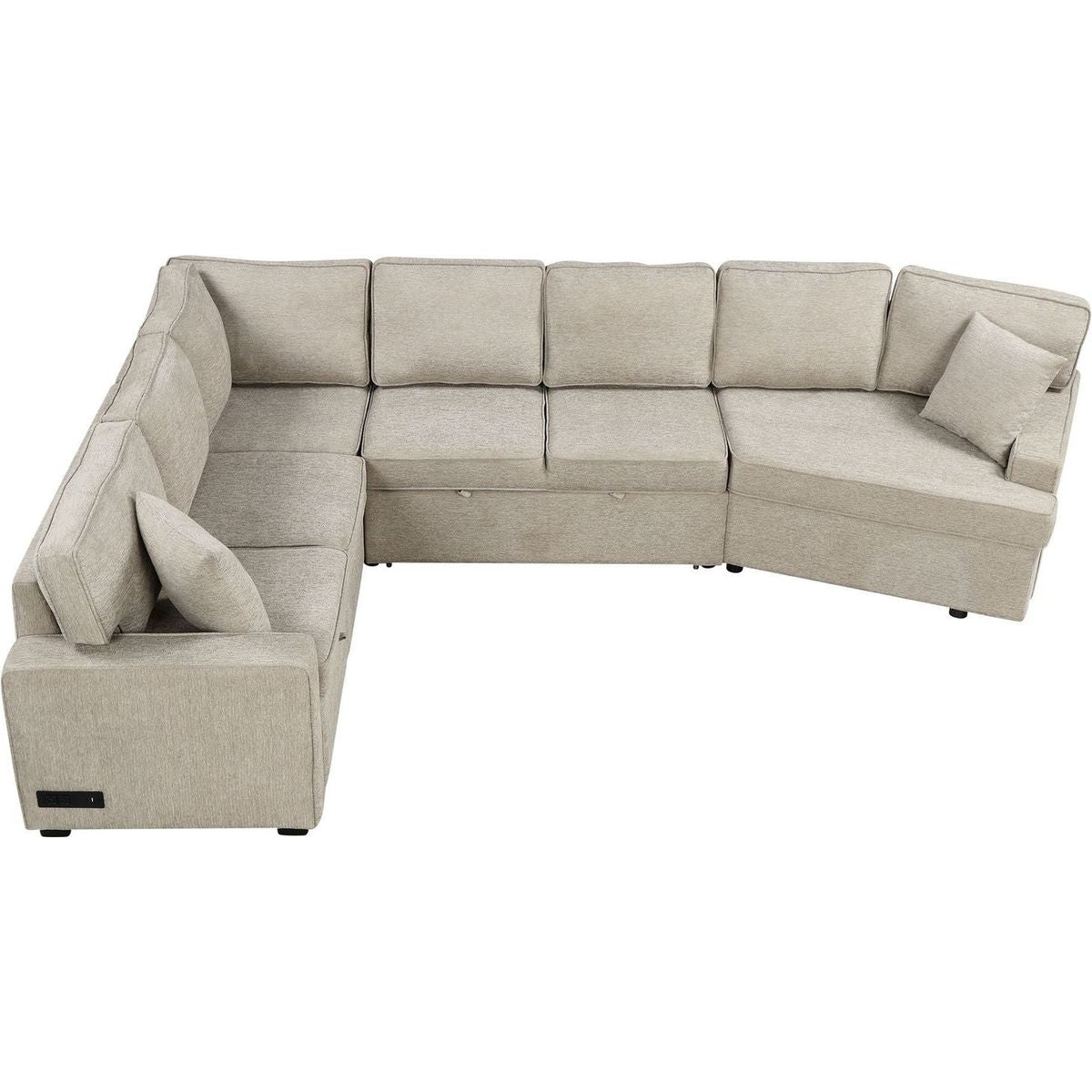 126" L-shaped Sofa Sectional Sofa Couch Pull-out Sofa Bed with Charging Devices and Cup Holders for Living Room, Beige