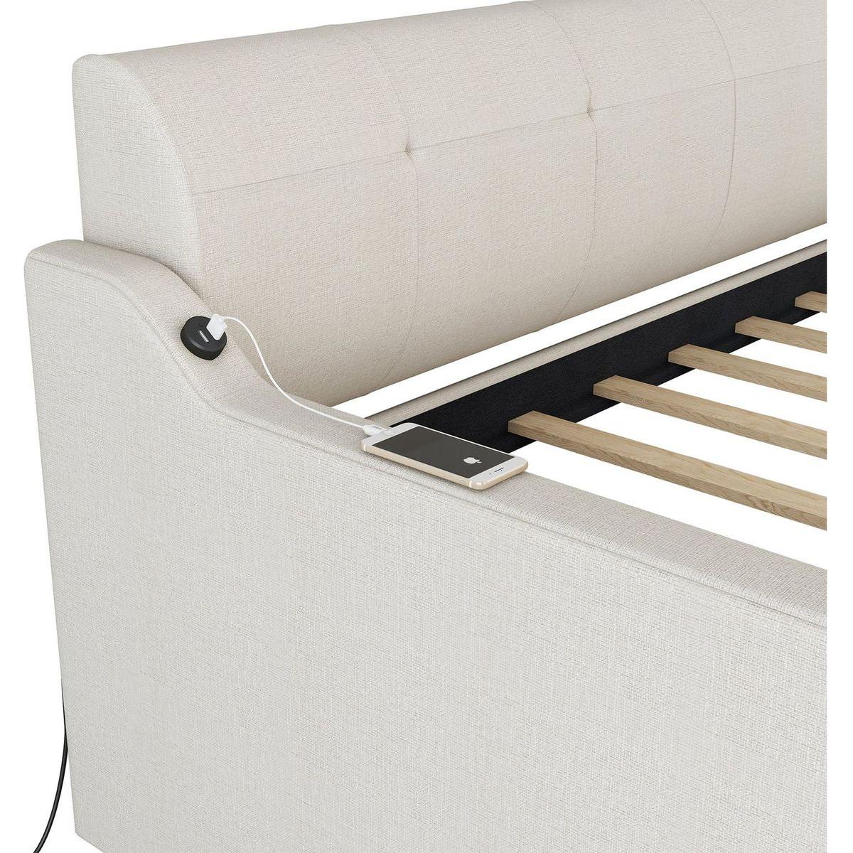 Twin Size Upholstery Daybed with Trundle and USB Charging Design,Trundle can be flat or erected,Beige