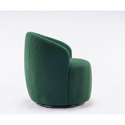 Teddy Fabric Swivel Accent Armchair Barrel Chair With Black Powder Coating Metal Ring,Dark Green