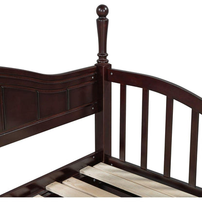 Wooden Twin Size Daybed with Twin Size Trundle, Extendable Daybed with Two Storage Drawers, Espresso