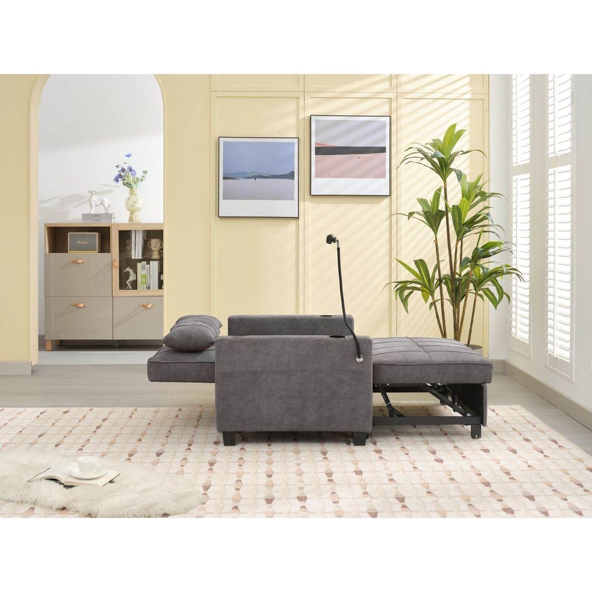 Futon Chair Bed Convertible Chair 3-in-1 Pull Out Sleeper Chair Beds with USB Ports,Wear-resistant and Anti-scratch, Armchair Bed Sleeper for Living Room (Dark Grey Tech cloth)