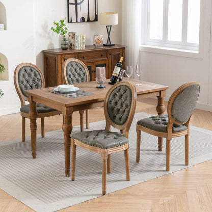French Style Solid Wood Frame Antique Painting,Hand-pulled buckle decoration PU artificial leather Dining Chair with Nailhead Trim, Wood Legs,Set of 2,White Pine Green