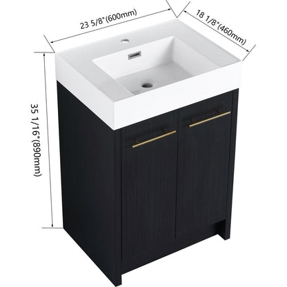 24 Inch Freestanding Bathroom Vanity with Resin Sink, With Soft Closing Door, KD-Package