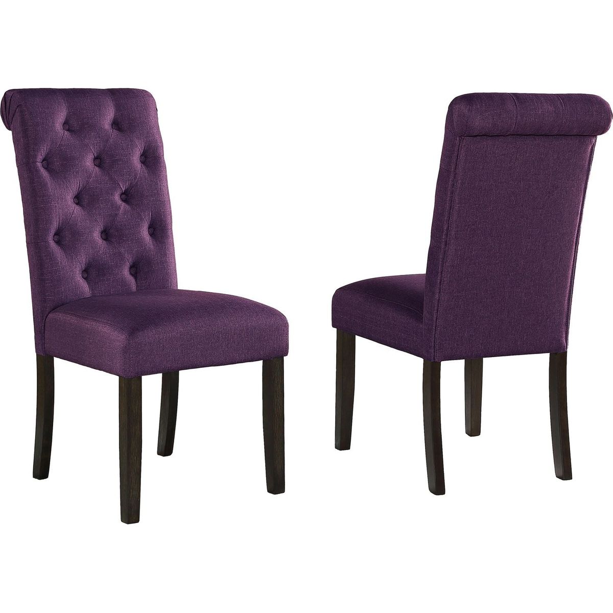 Leviton Solid Wood Tufted Asons Dining Chair, Set of 2, Purple