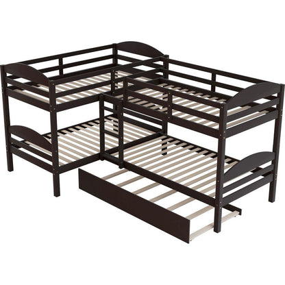 Twin L-Shaped Bunk bed with Trundle-Espresso{O