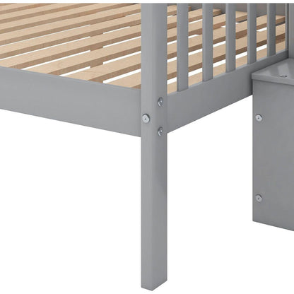 Twin over Full Stairway Bunk Bed with Storage, Gray