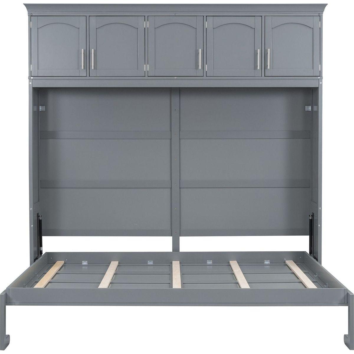 Full Size Murphy Bed Wall Bed with Top Cabinets,Gray
