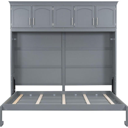 Full Size Murphy Bed Wall Bed with Top Cabinets,Gray