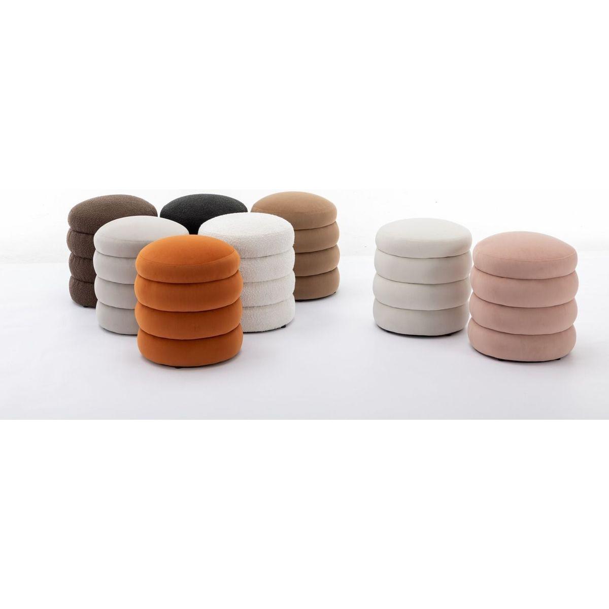 Soft Boucle Round Ottoman Footrest Stool,Black