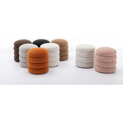 Soft Boucle Round Ottoman Footrest Stool,Black