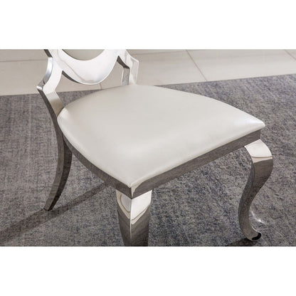 Leatherette Dining Chair with Oval Backrest Set of 2, Stainless Steel Legs