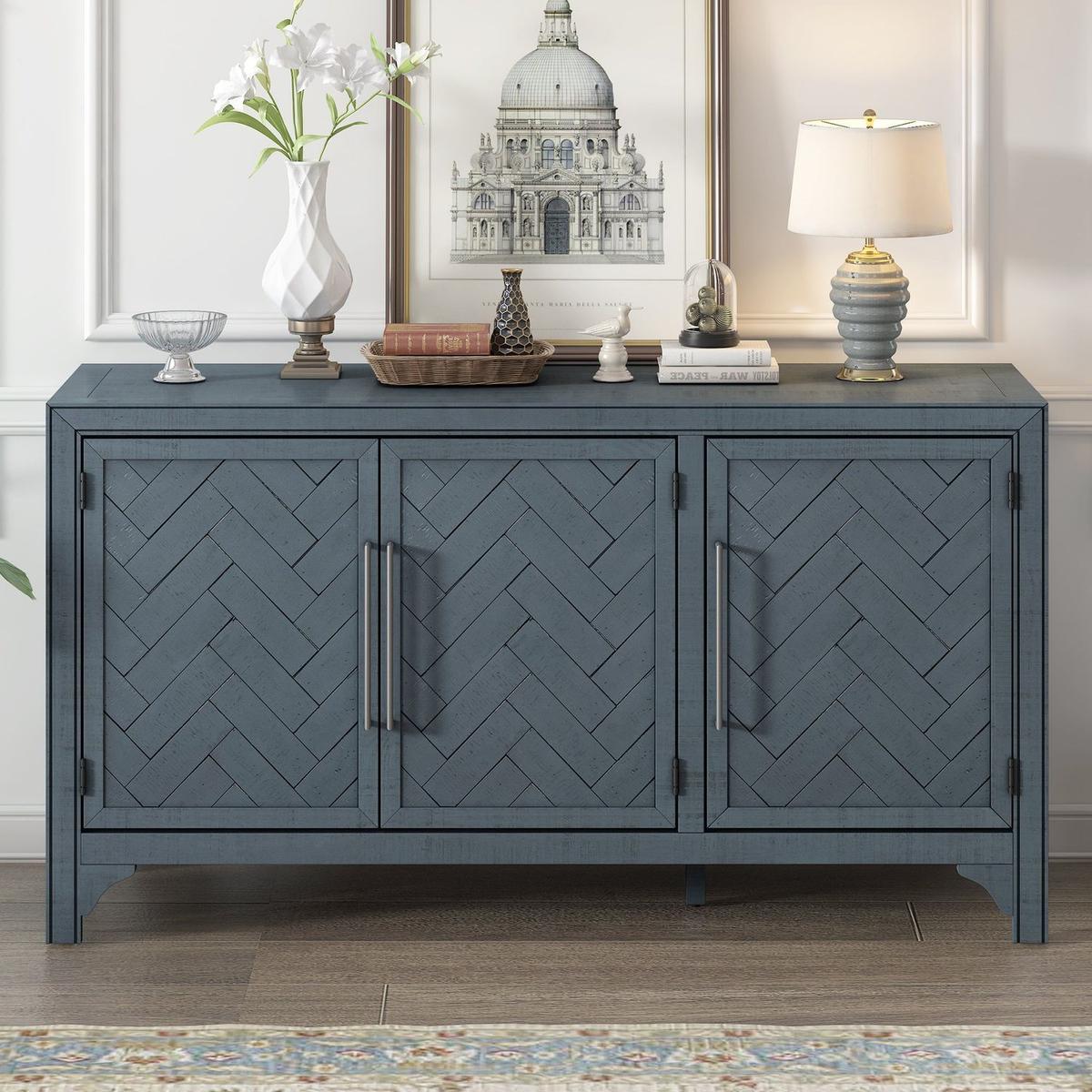 Designed Storage Cabinet Sideboard with MDF+Pine veneer, Adjustable Shelves, Suitable for Living Rooms, Entrance and Study Rooms.
