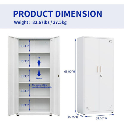 High Storage Cabinet with 2 Doors and 4 Partitions to Separate 5 Storage Spaces, Home/ Office Design