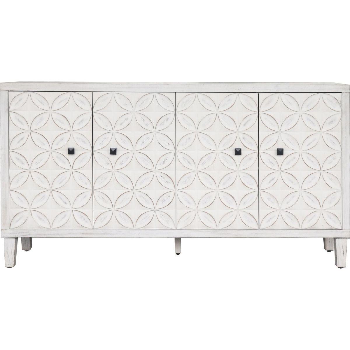 Accent Cabinet 4 Door Wooden Cabinet Sideboard Buffet Server Cabinet Storage Cabinet, for Living Room, Entryway, Hallway, Office, Kitchen and Dining Room, White Wash