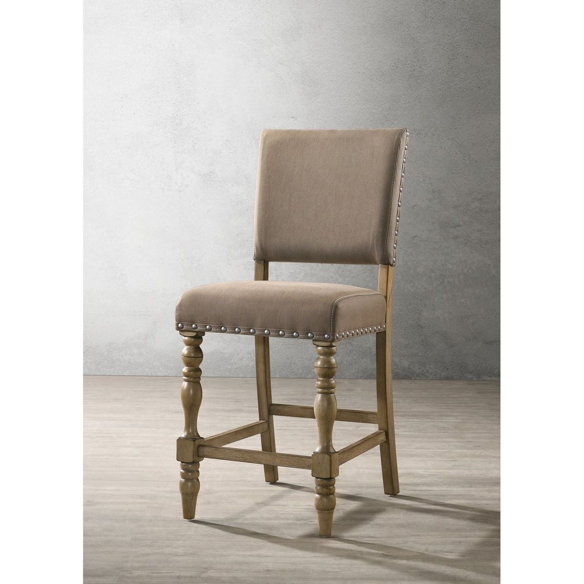 Birmingham Script Printed Driftwood Finish Counter Height Dining Chair with Nail head, Set of 2