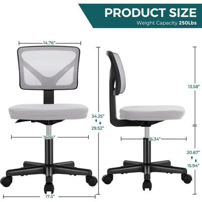 Armless Desk Chair Small Home Office Chair with Lumbar Support