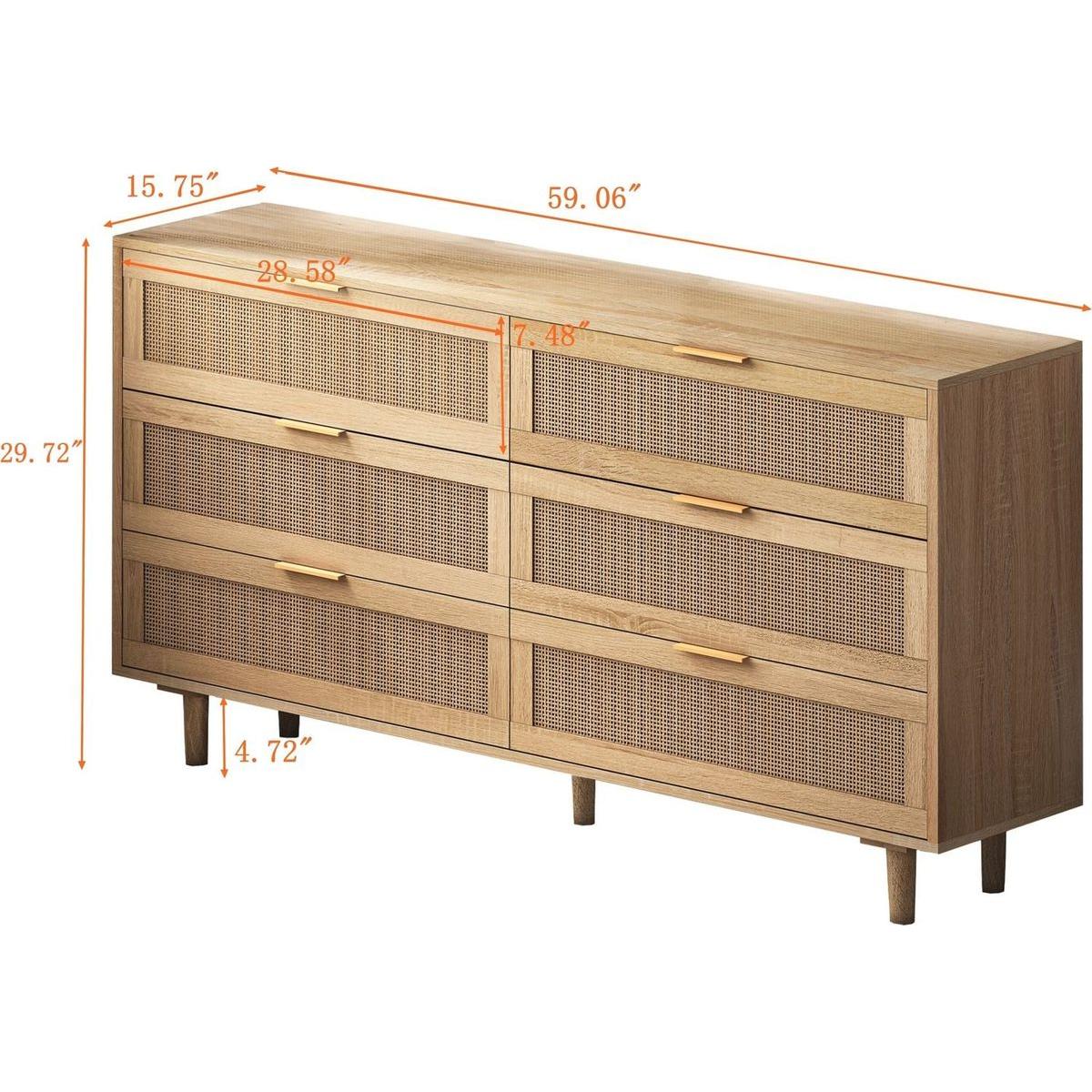 59.06"6-Drawers Rattan Storage Cabinet Rattan Drawer,for Bedroom,Living Room,Natural
