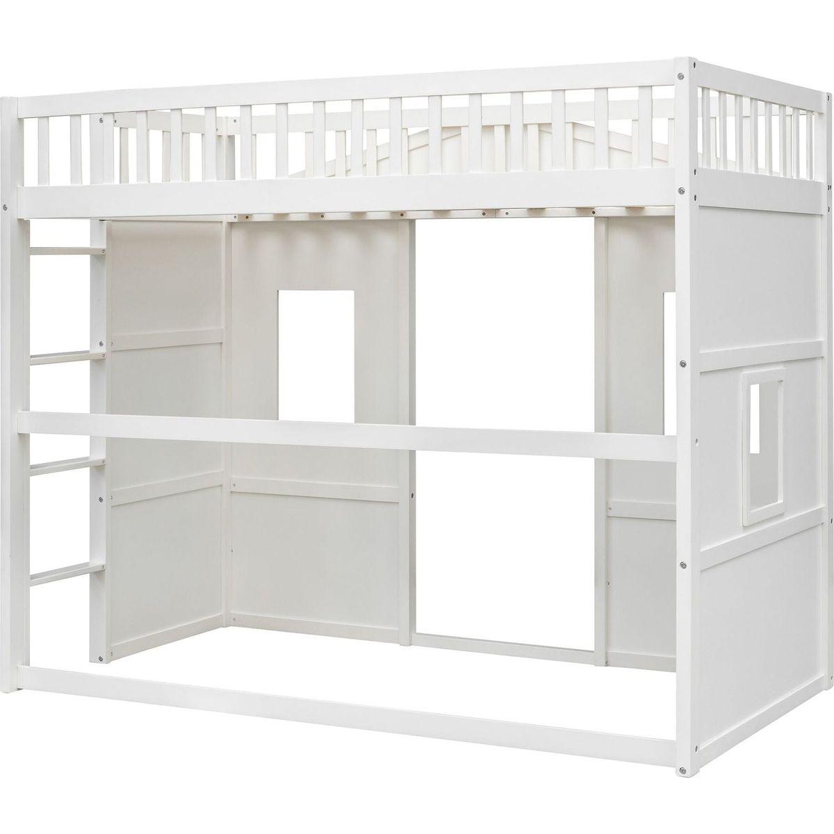 Twin Size House Loft Bed With Ladder-White