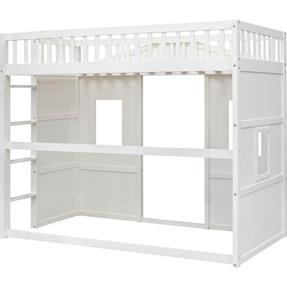 Twin Size House Loft Bed With Ladder-White