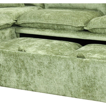 82.67"Convertible Sofa Bed Sectional Sofa Sleeper L-shaped Sofa with a Storage Ottoman,Two Pillows, Two Power Sockets and Two USB Ports for Living Room, Green