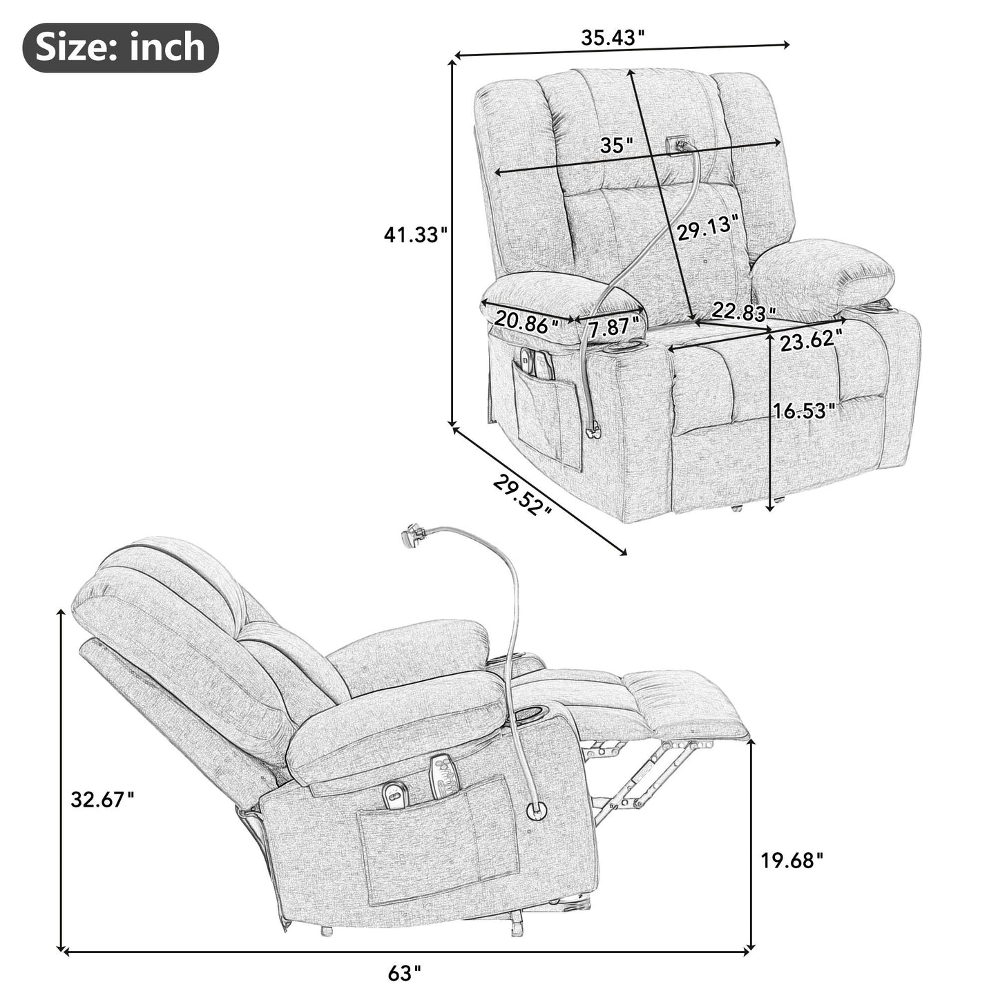 Power Lift Recliner Chair Electric Recliner for Elderly Recliner Chair with Massage and Heating Functions, Remote, Phone Holder Side Pockets and Cup Holders for Living Room, Black