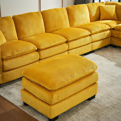 Modern U Shaped 6-seat Sectional Sofa Couch with one Ottoman and three toss pillows, Modular Sofa for Living Room,Corduroy sofa