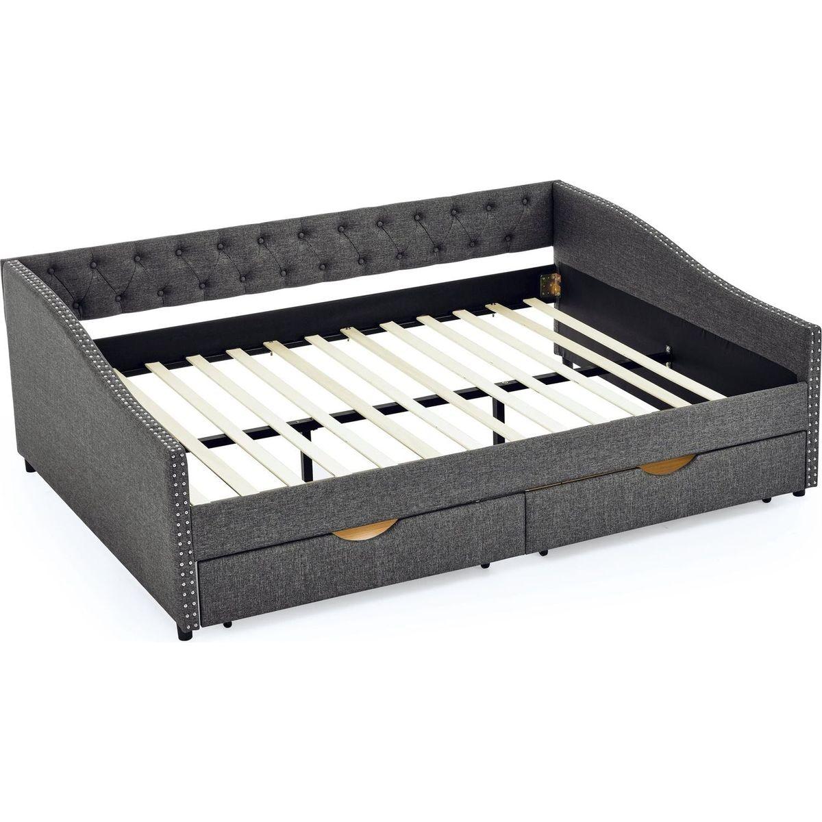 Queen Size Daybed with Drawers Upholstered Tufted Sofa Bed,,with Button on Back and Copper Nail on Waved Shape Arms(84.5"x63.5"x26.5")