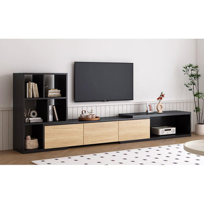 74.8"-126" Extendable TV Stand with 3 Tier Bookshelves for TVs up to 110", Adjustable Entertainment Center with Storage Cabinets, Sliding Tabletop Media Console for Living Room, Black