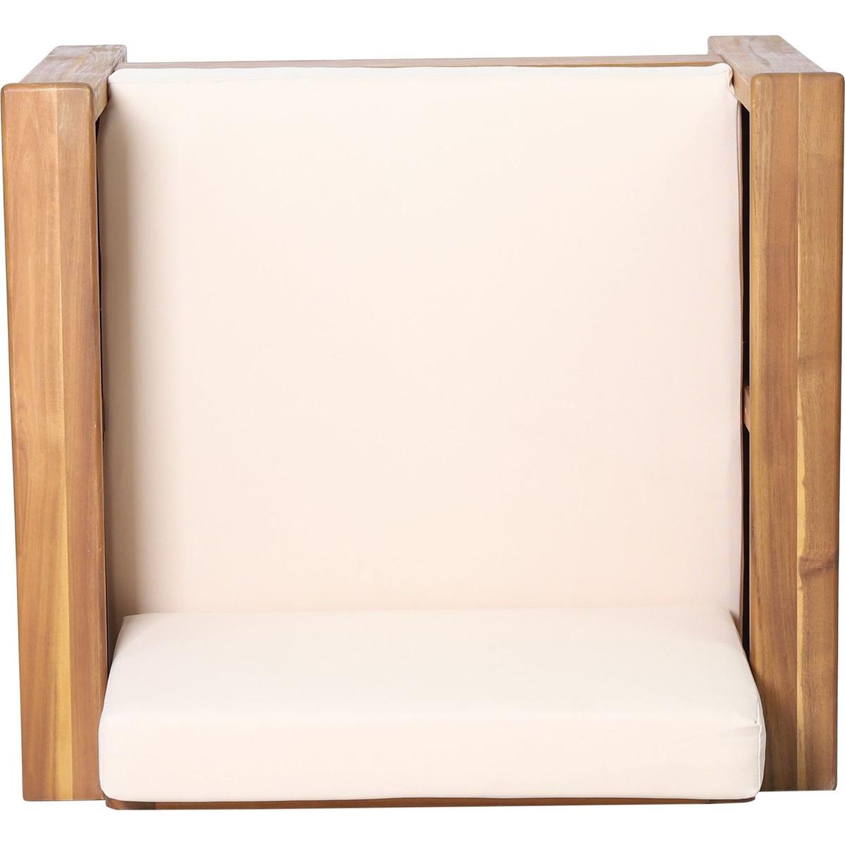 (Set of 2) Outdoor Acacia Wood Club Chairs with Cushions, Teak+Beige, 27.75"D x 32"W x 27.75"H