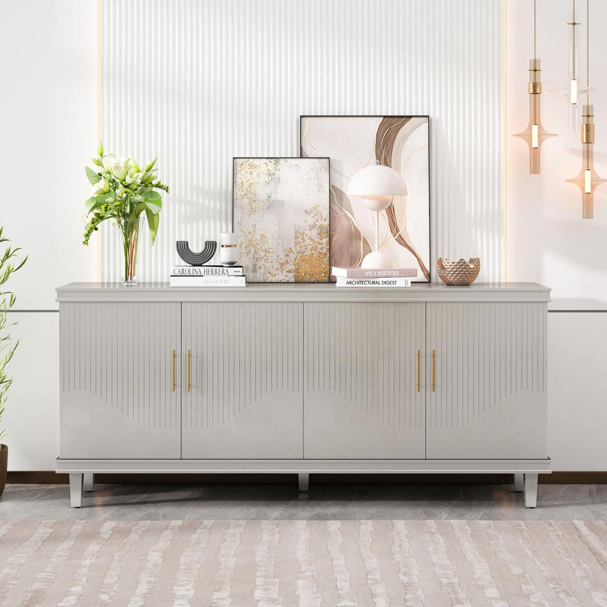 70.07"Large Size 4-Door Cabinet, Same as Living Room, Kitchen, Bedroom, Hallway (Champagne)