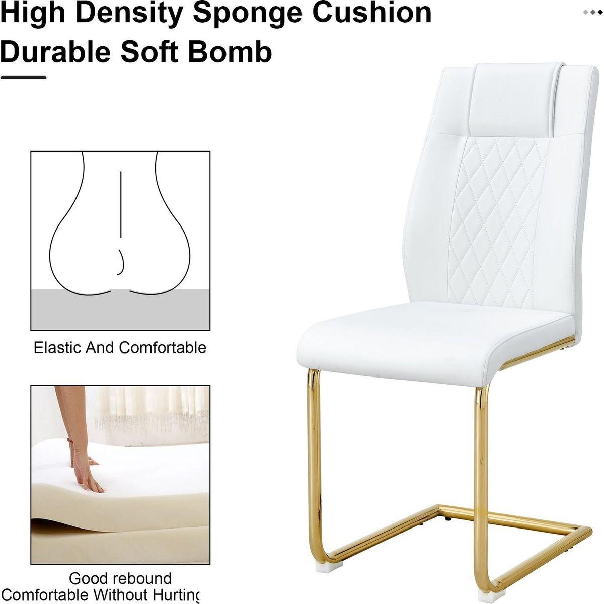 Modern dining chairs, dining room chairs, and golden leg cushioned chairs made of artificial leather, suitable for kitchens, living rooms, bedrooms, and offices. Set of 6 pieces (white+PU)