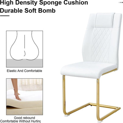 Modern dining chairs, dining room chairs, and golden leg cushioned chairs made of artificial leather, suitable for kitchens, living rooms, bedrooms, and offices. Set of 6 pieces (white+PU)