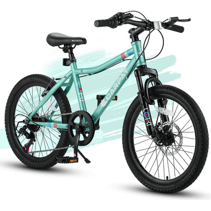 S20101 20 Inch Kids Bike, Boys Girls Mountain Bike Ages 8-12, 7 Speed Teenager Children Kids' Bicycles, Front Suspension Disc U Brake, 14 Inch Height Steel Frame