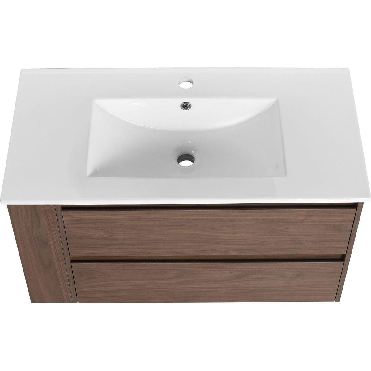 36" Wall Mounting Bathroom Vanity With Ceramic Sink, Soft Close Drawer