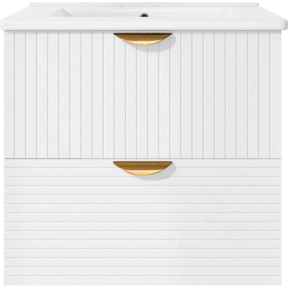 Modern 24-Inch Wall-Mounted Bathroom vanity with 2 Drawers, White - Ideal for Small Bathrooms