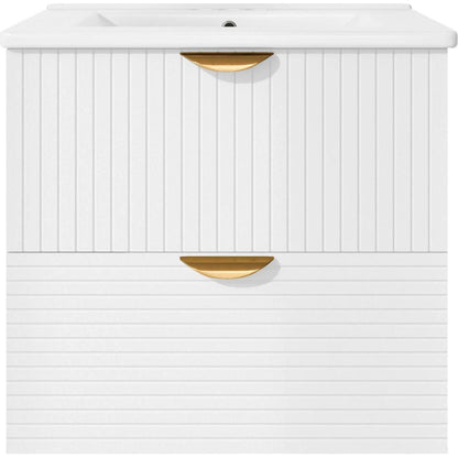 Modern 24-Inch Wall-Mounted Bathroom vanity with 2 Drawers, White - Ideal for Small Bathrooms