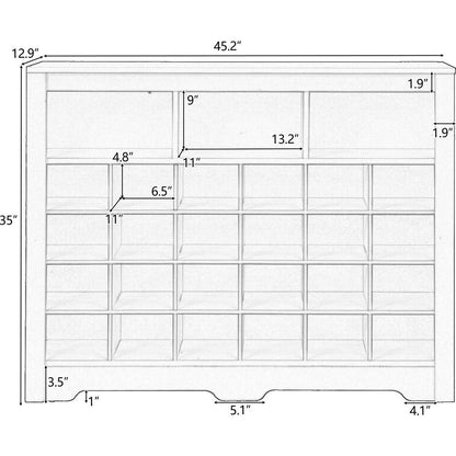 Sleek Design 24 Shoe Cubby Console, Modern Shoe Cabinet with Curved Base, Versatile Sideboard with High-quality for Hallway, Bedroom, Living Room, Rustic Brown