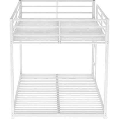 Full over Full Metal Bunk Bed, Low Bunk Bed with Ladder, White