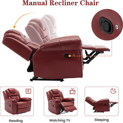 Home Theater Seating Manual Recliner Chair with LED Light Strip for Living Room,Bedroom, Wind Red