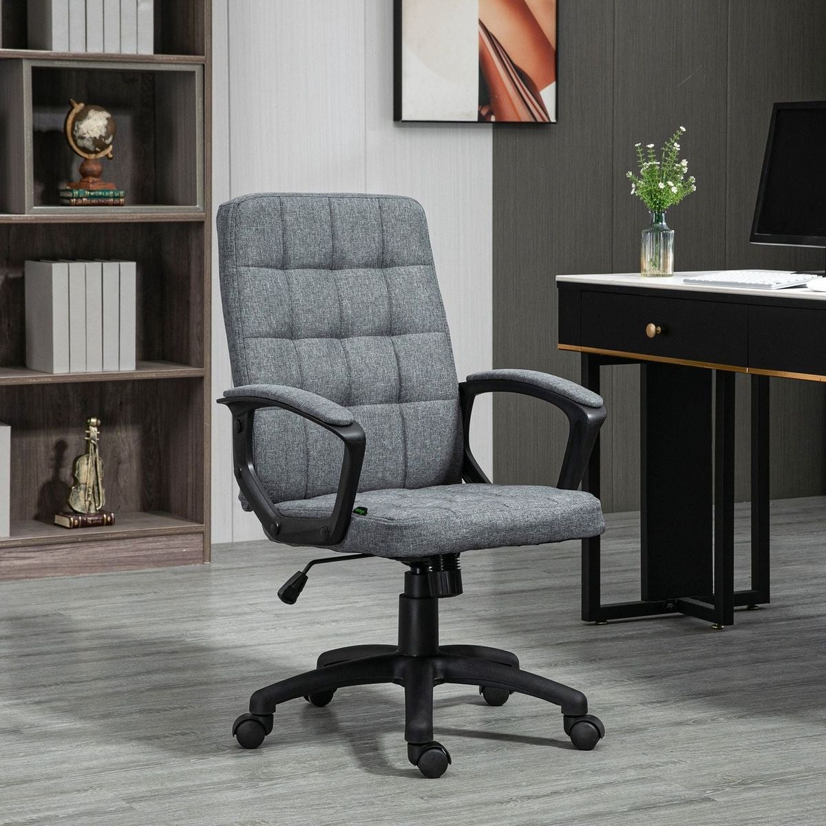 Vinsetto Fabric Office Chair, Computer Desk Chair, Swivel Task Chair with Arms, Adjustable Height, Swivel Wheels, Mid Back, Charcoal Gray