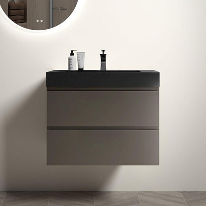 Alice 30" Gray Bathroom Vanity with Sink, Large Storage Wall Mounted Floating Bathroom Vanity for Modern Bathroom, One-Piece Black Sink Basin without Drain and Faucet, Pre-assembled