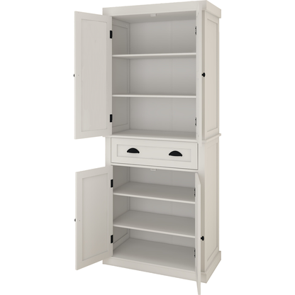 71" Kitchen Pantry Storage Cabinet, with 4 Doors, Drawer, 2 Adjustable Shelves, Freestanding Cupboard for Dining Room Living Room, Laundry-White