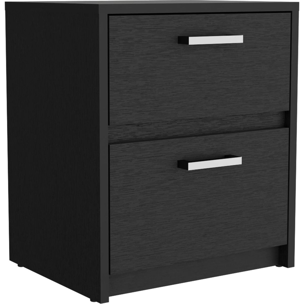 Trivor 2 Drawers Nightstand, Metal Handles -Black