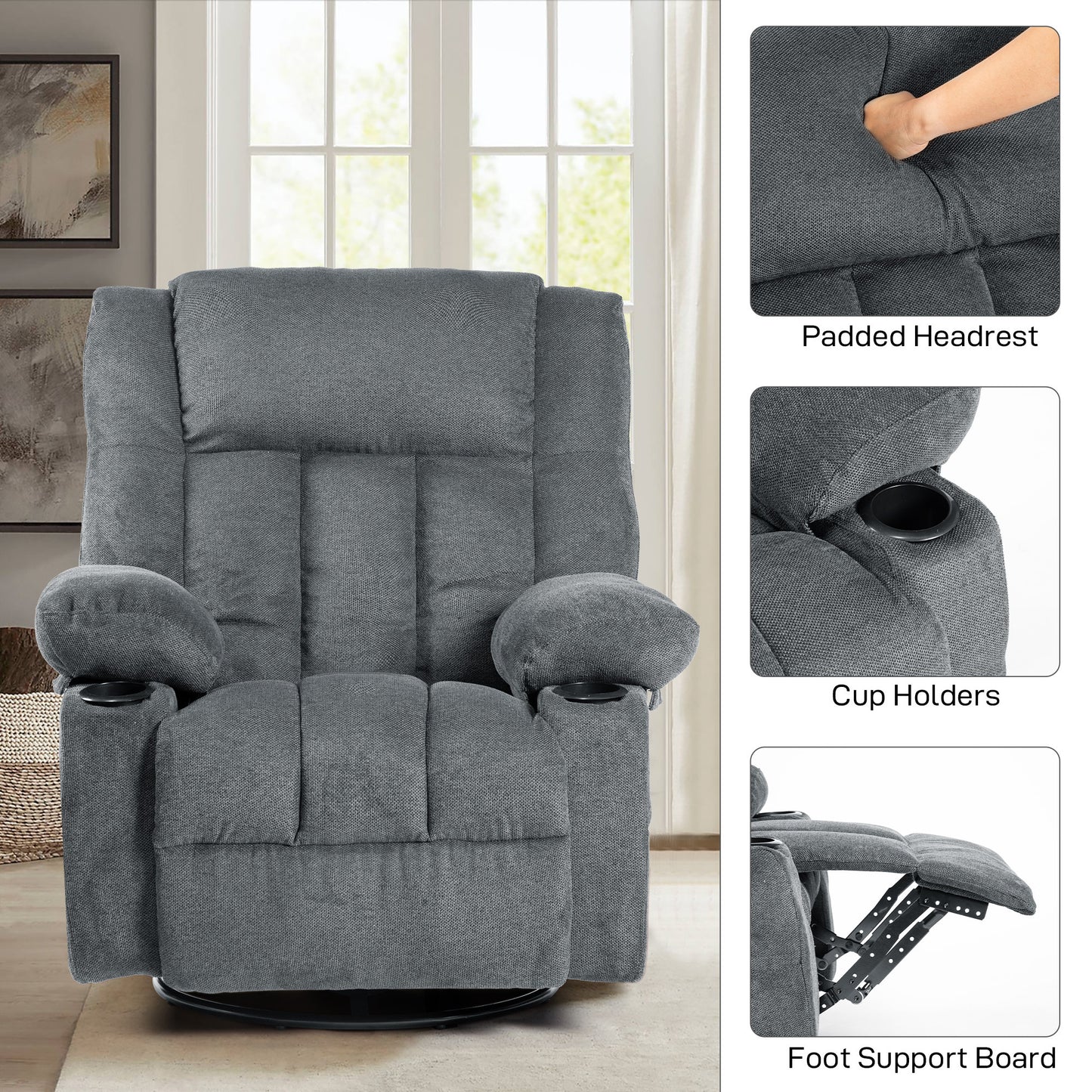 Heat 1and Massage for Elderly Recliner with Cup Holders, Remote Control, Sides Pockets for Living Room,Power Lift Recliner Chair