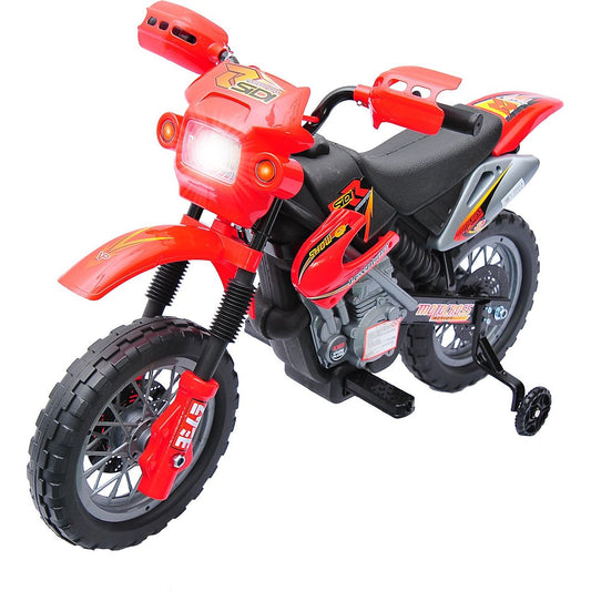 6V Kids Motorcycle Dirt Bike Electric Battery-Powered Ride-On Toy Off-road Street Bike with Training Wheels Red