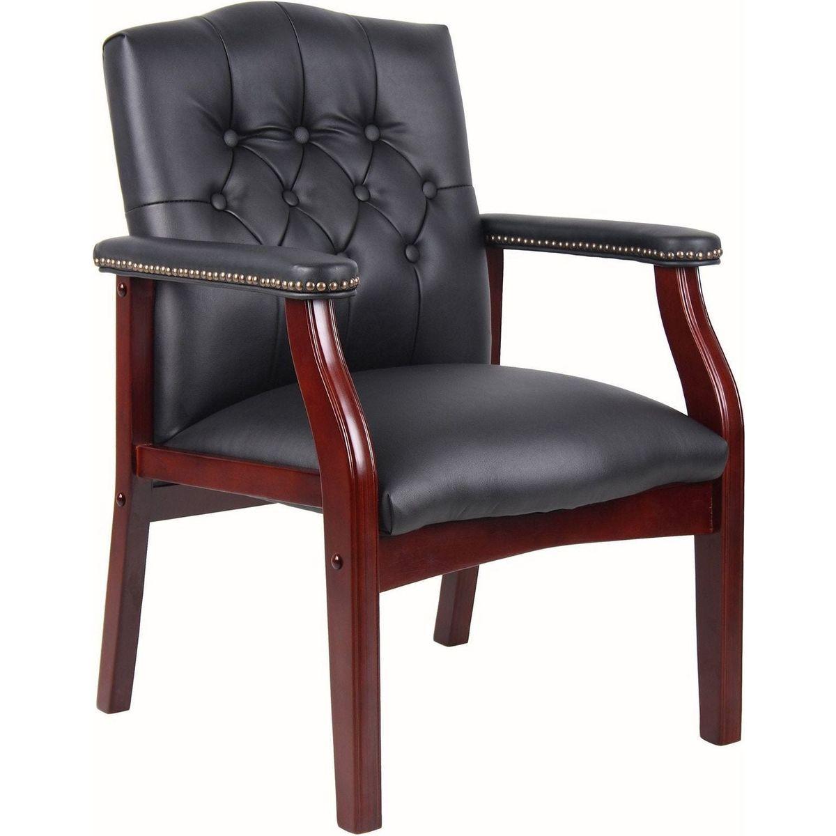 Leather Reception Guest Chairs W/Padded Seat and Arms Ergonomic Mid-Back Office Executive Side Chair for Meeting Waiting Room Conference Office Guest Chairs,Black