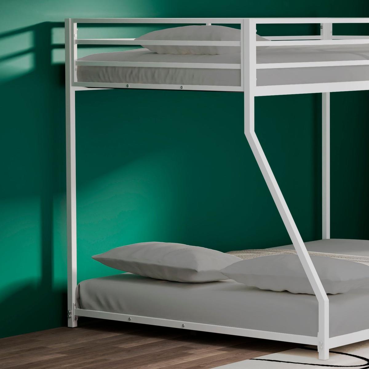 Adam Sturdy Twin over Full Metal Bunk White for Kids and Adult, Low Profile and Easy Climbing with Stable Ladder