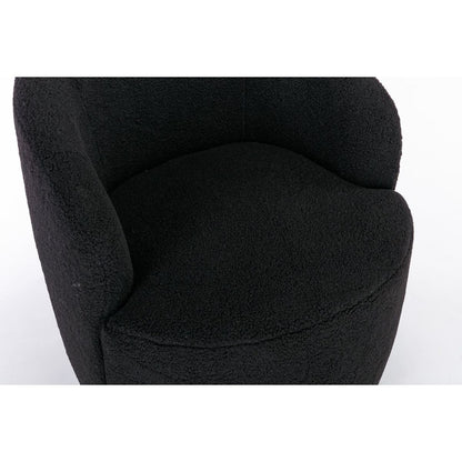 Teddy Fabric Swivel Accent Armchair Barrel Chair With Black Powder Coating Metal Ring,Black