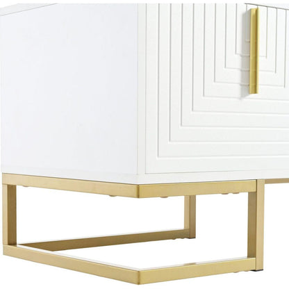 Modern TV Stand with Metal Legs and Gold Handles for TVs Up to 80", Media Console Table with Cabinets and Adjustable Shelves, Luxury TV Cabinet with Geometric Lines for Living Room, White