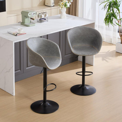 Adjustable Swivel Bar Stools, Mid-Century Modern PU Leather Upholstered Counter Height Bar Stool, Kitchen Island Barstools with Minimalism style, 1 chair/1carton,Gray